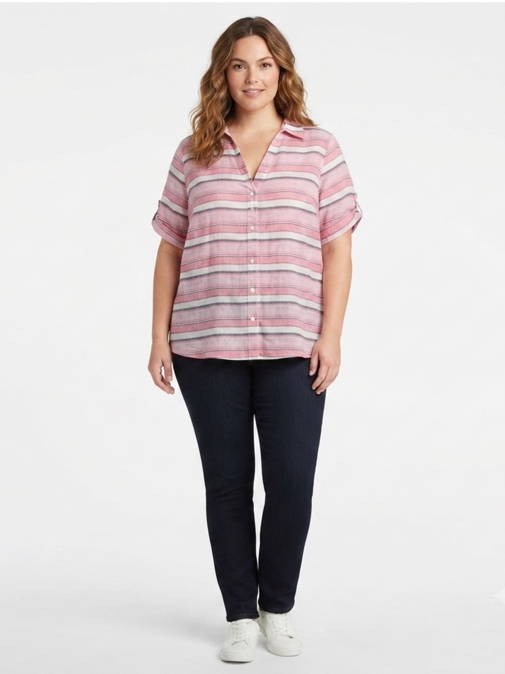 Chic Pink and White Striped Shirt